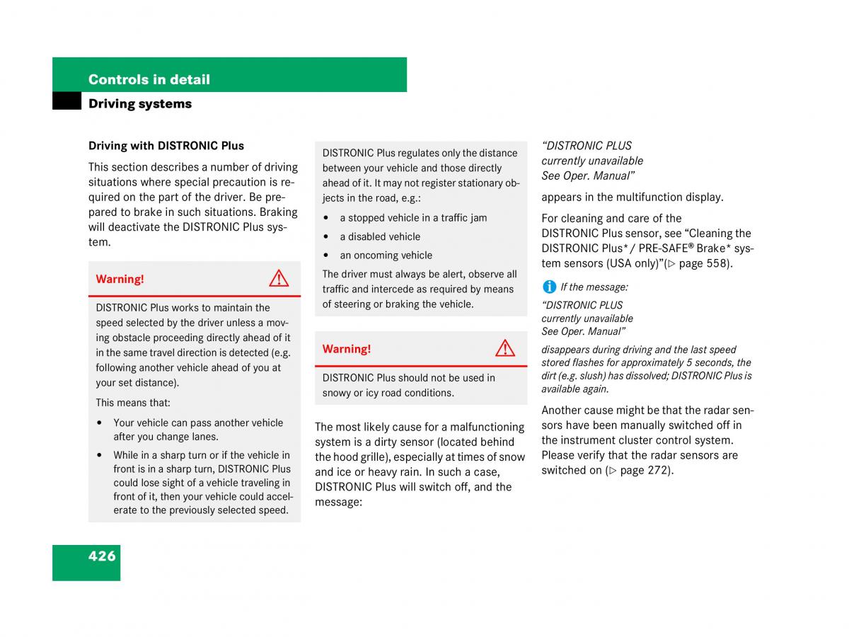 Mercedes Benz CL C216 owners manual / page 427