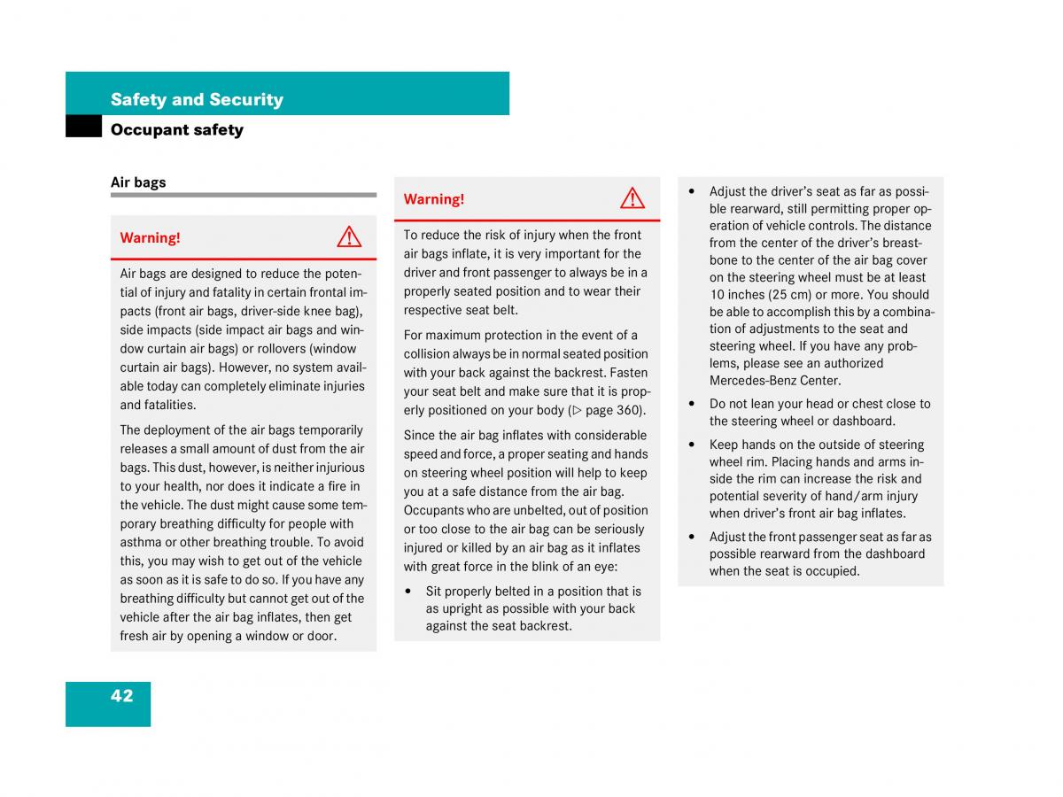 Mercedes Benz CL C216 owners manual / page 43