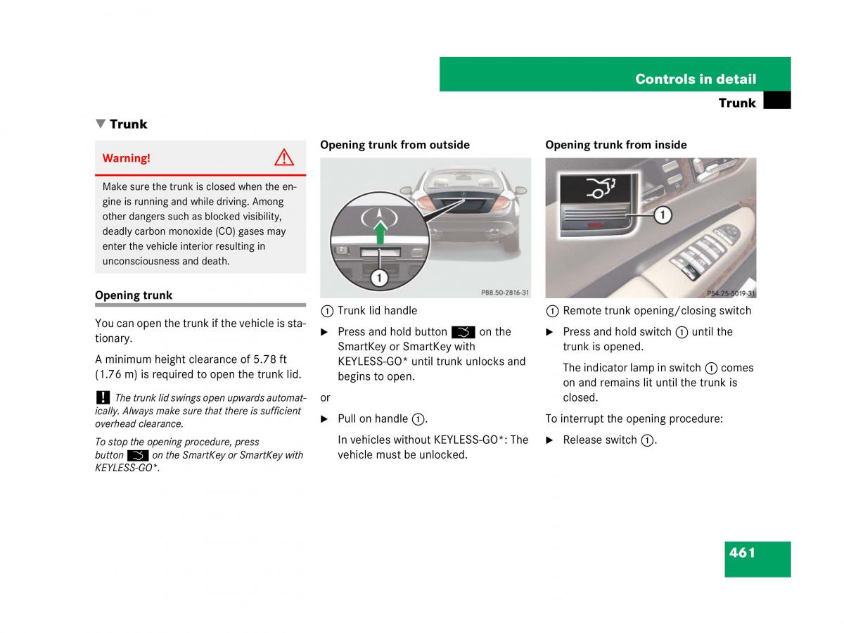 Mercedes Benz CL C216 owners manual / page 462