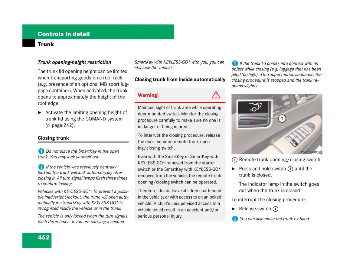 Mercedes Benz CL C216 owners manual / page 463