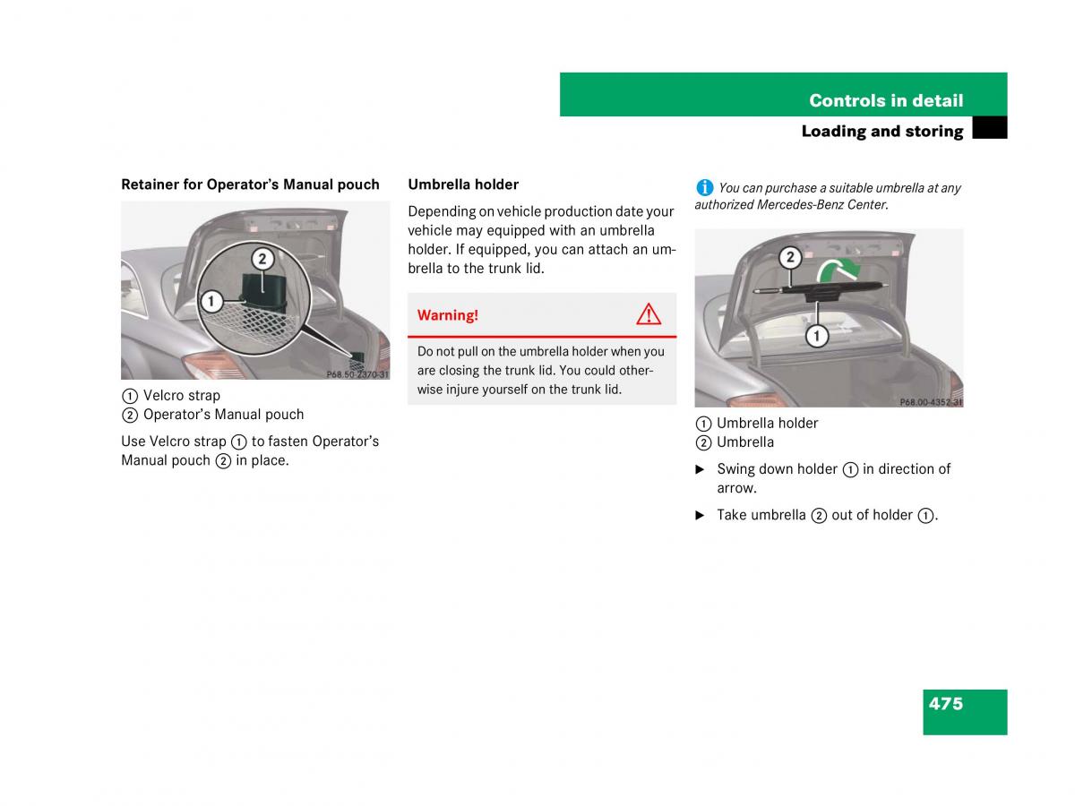 Mercedes Benz CL C216 owners manual / page 476