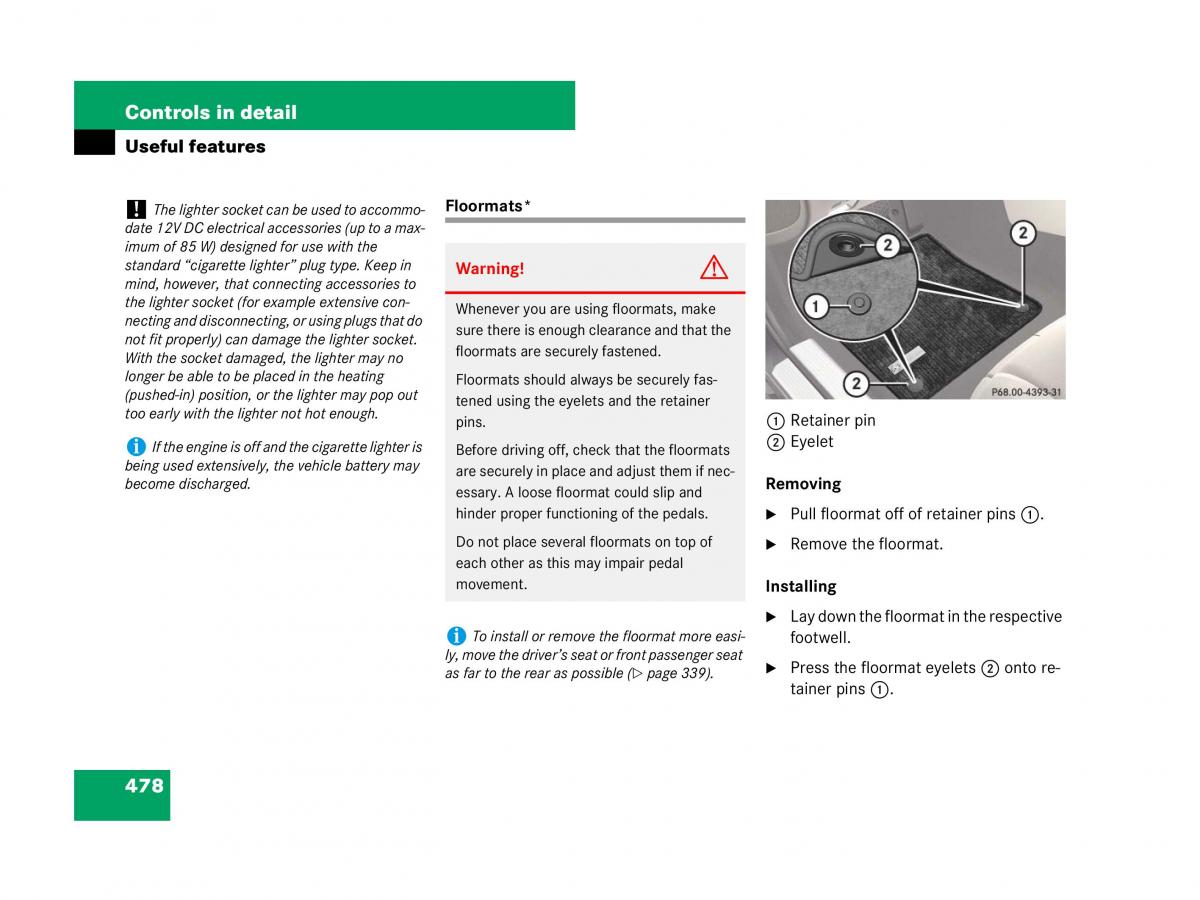 Mercedes Benz CL C216 owners manual / page 479