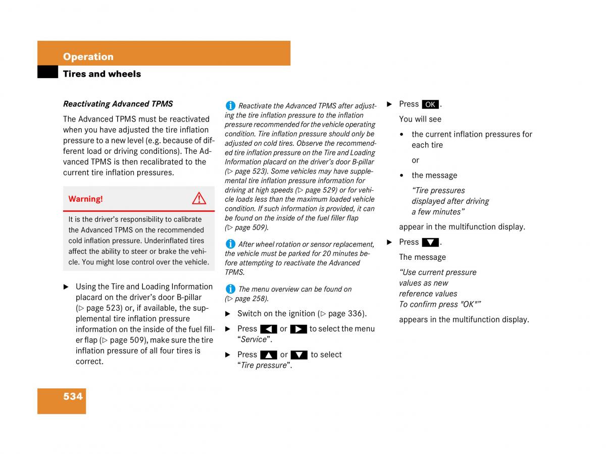 Mercedes Benz CL C216 owners manual / page 537