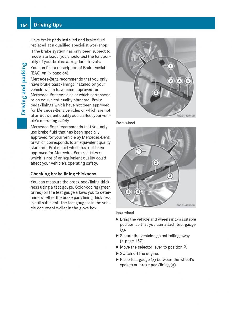 Mercedes Benz CLA C117 owners manual / page 166