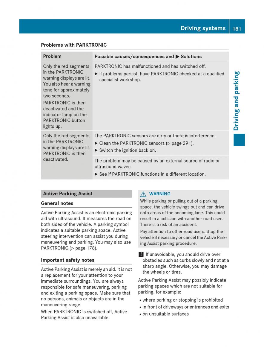 Mercedes Benz CLA C117 owners manual / page 183