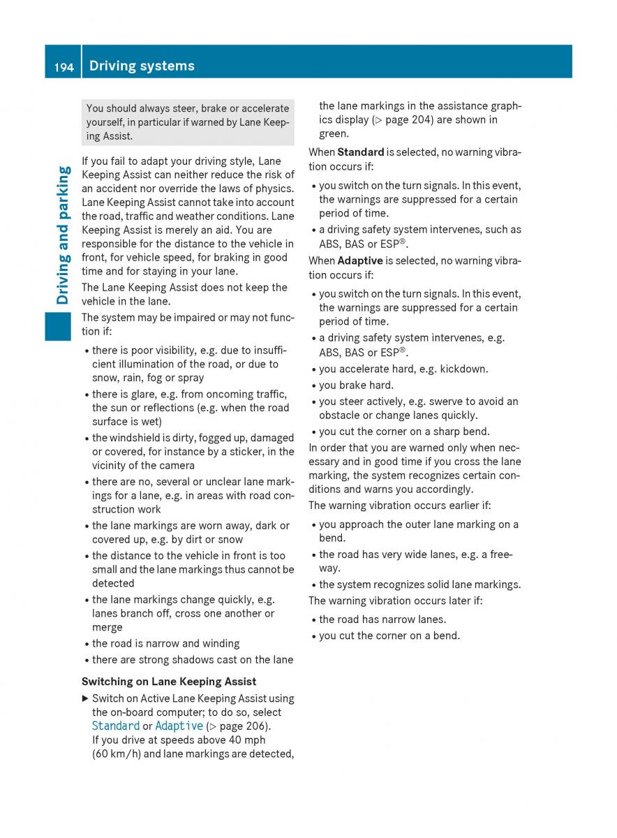 Mercedes Benz CLA C117 owners manual / page 196