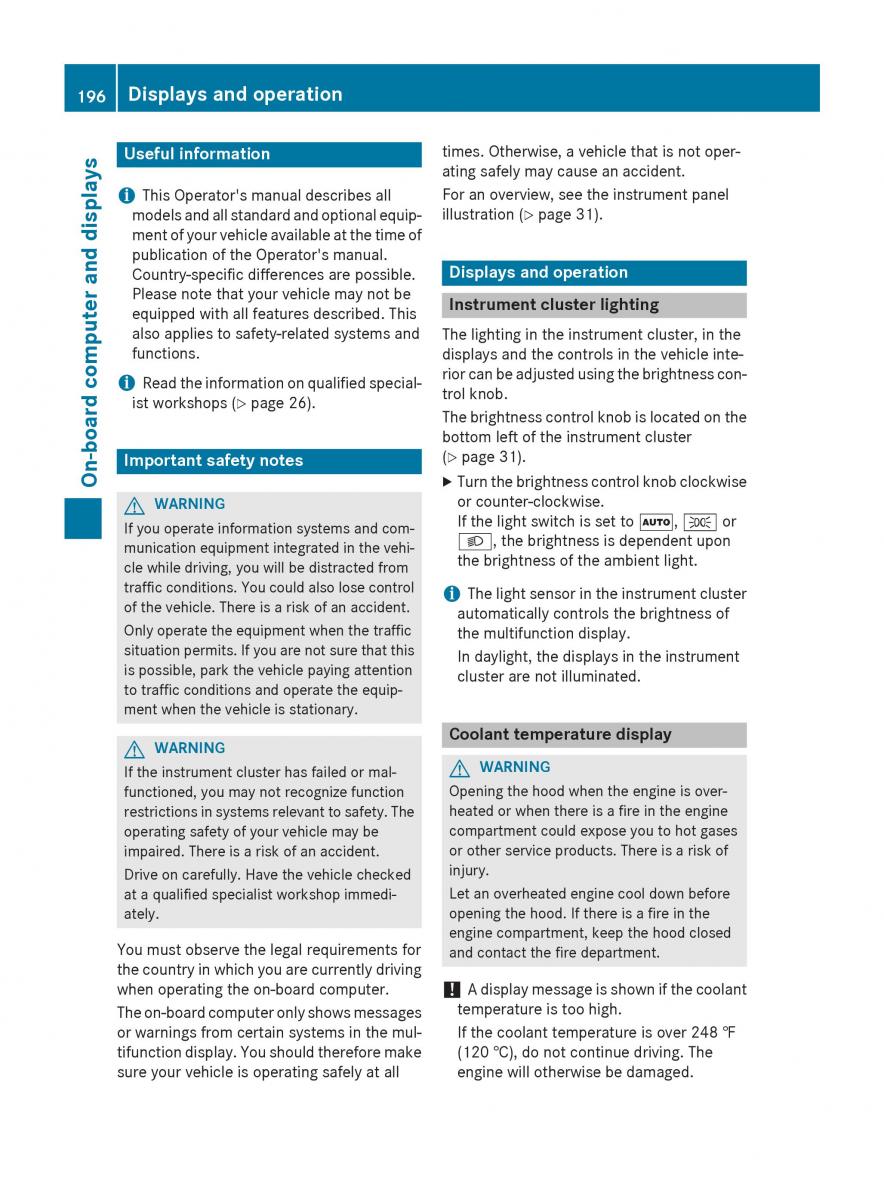 Mercedes Benz CLA C117 owners manual / page 198