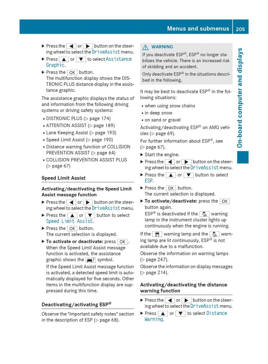 Mercedes Benz CLA C117 owners manual / page 207