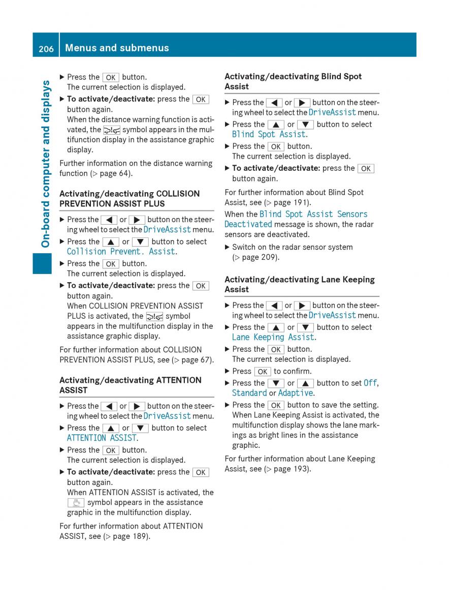 Mercedes Benz CLA C117 owners manual / page 208