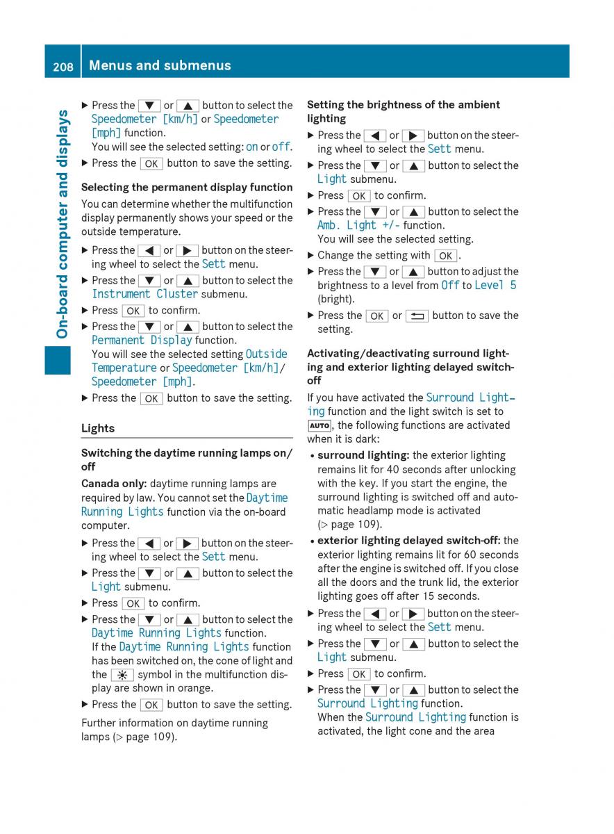 Mercedes Benz CLA C117 owners manual / page 210