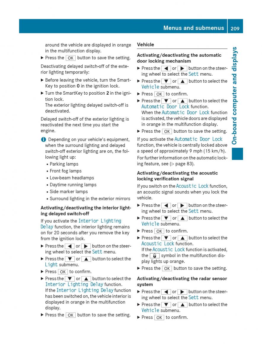 Mercedes Benz CLA C117 owners manual / page 211