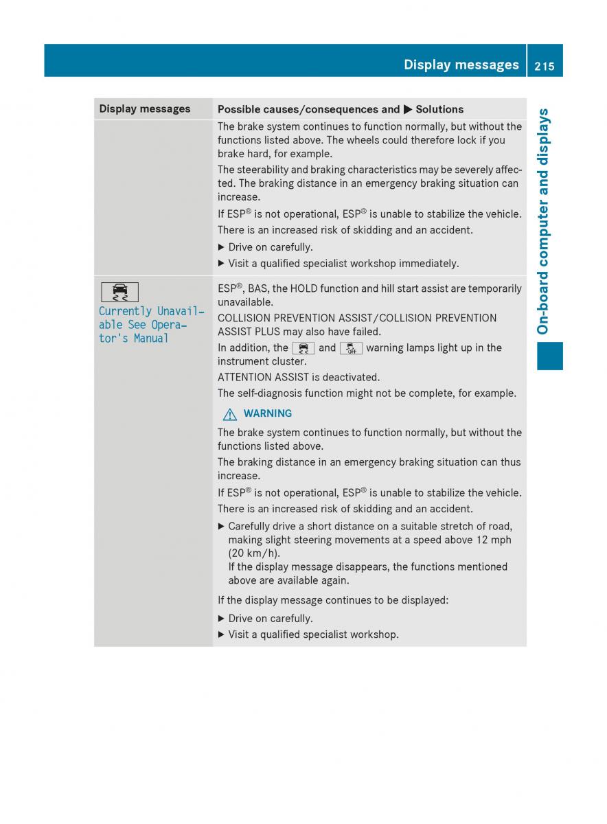 Mercedes Benz CLA C117 owners manual / page 217