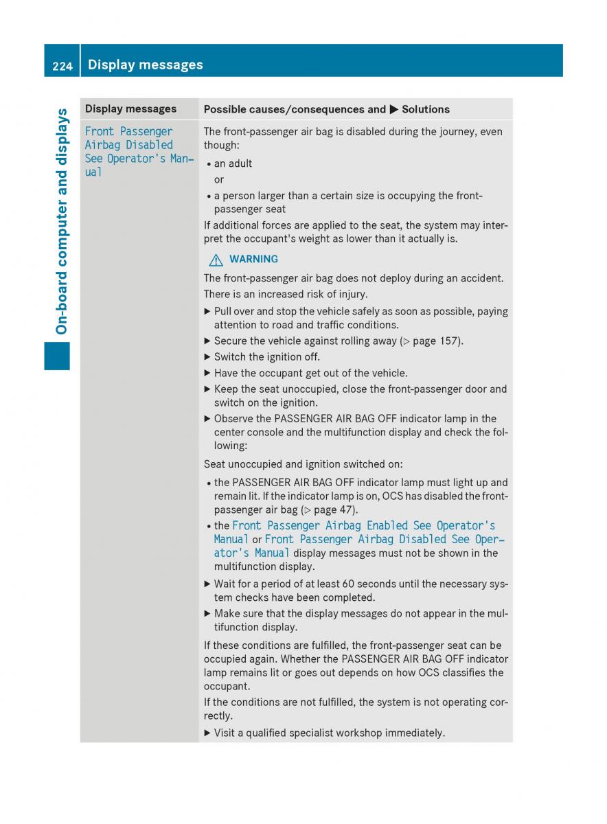 Mercedes Benz CLA C117 owners manual / page 226