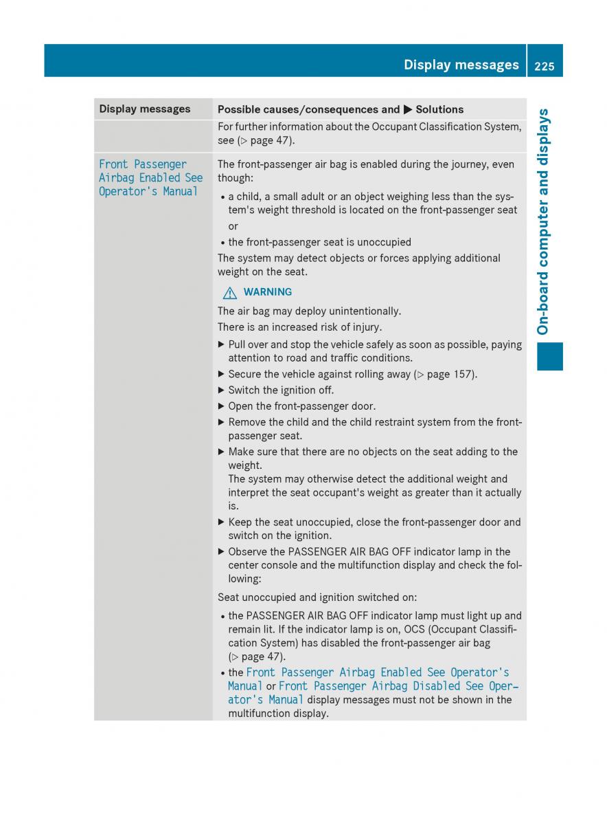 Mercedes Benz CLA C117 owners manual / page 227