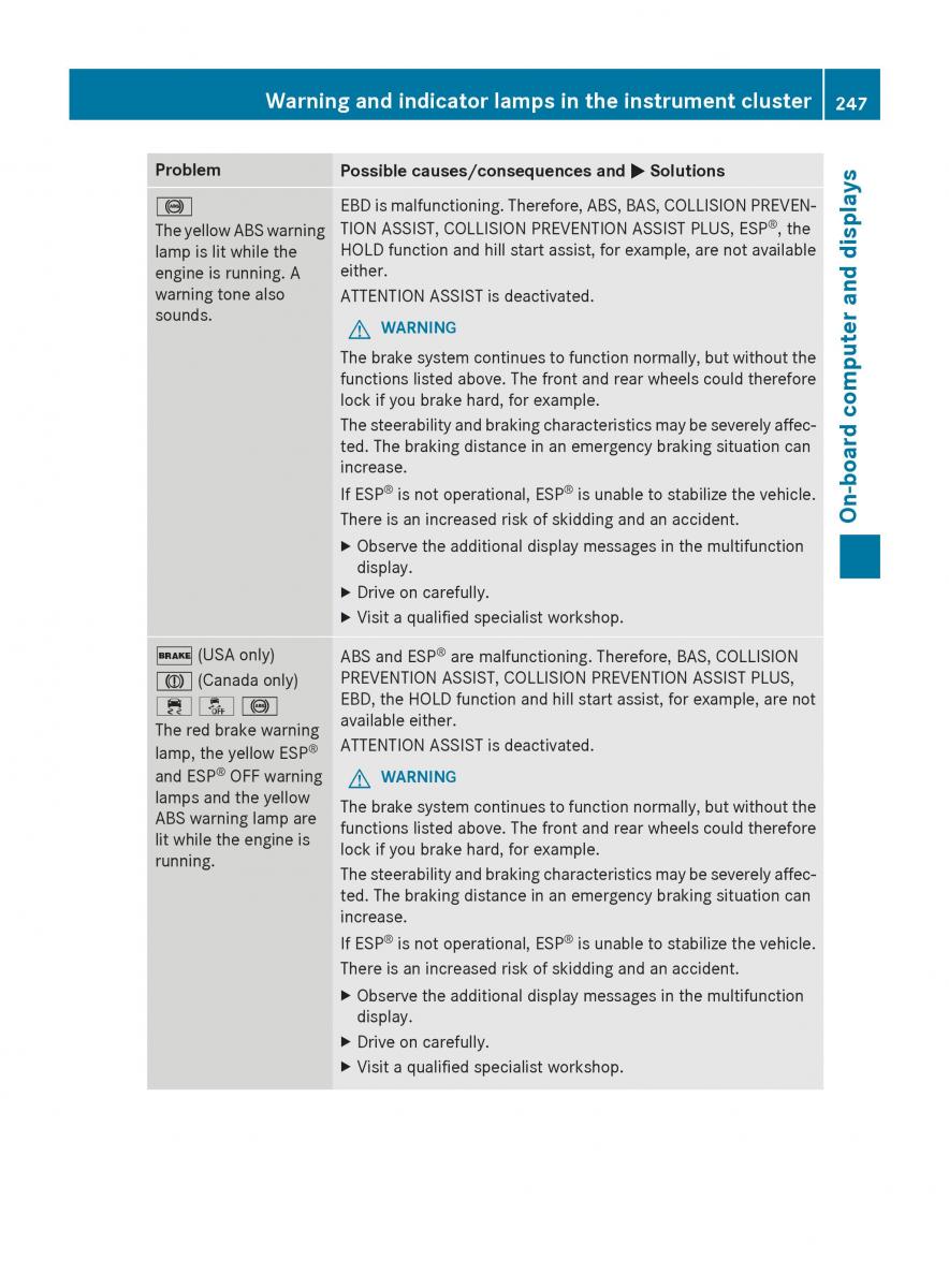 Mercedes Benz CLA C117 owners manual / page 249