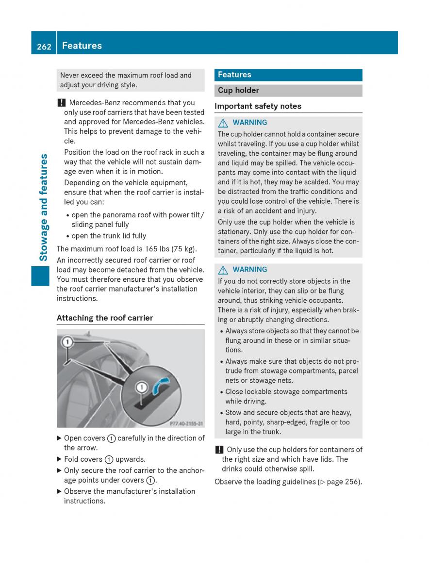 Mercedes Benz CLA C117 owners manual / page 264