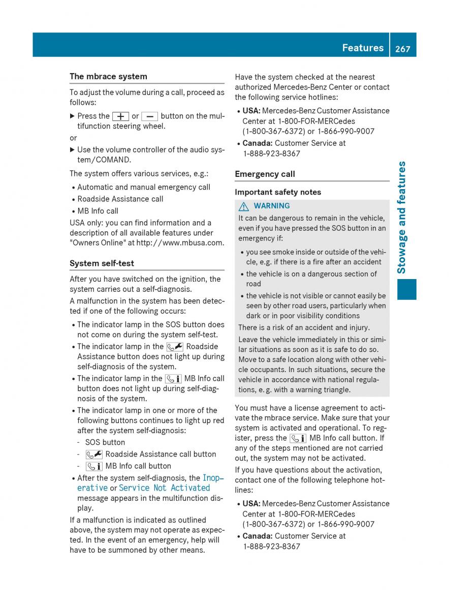 Mercedes Benz CLA C117 owners manual / page 269