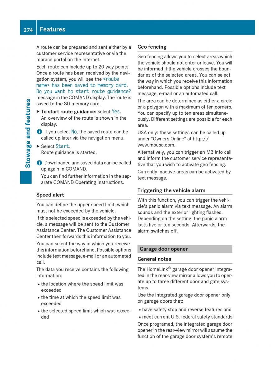 Mercedes Benz CLA C117 owners manual / page 276