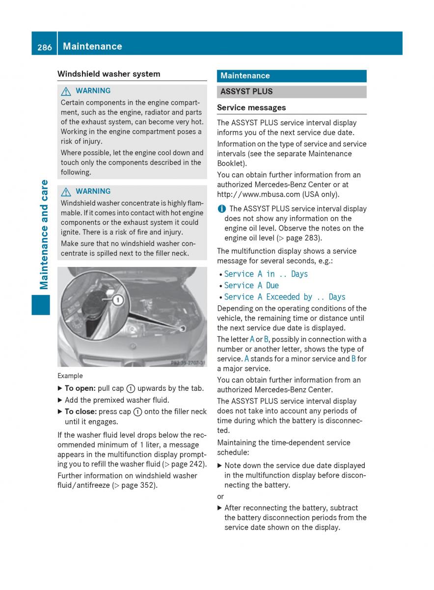 Mercedes Benz CLA C117 owners manual / page 288