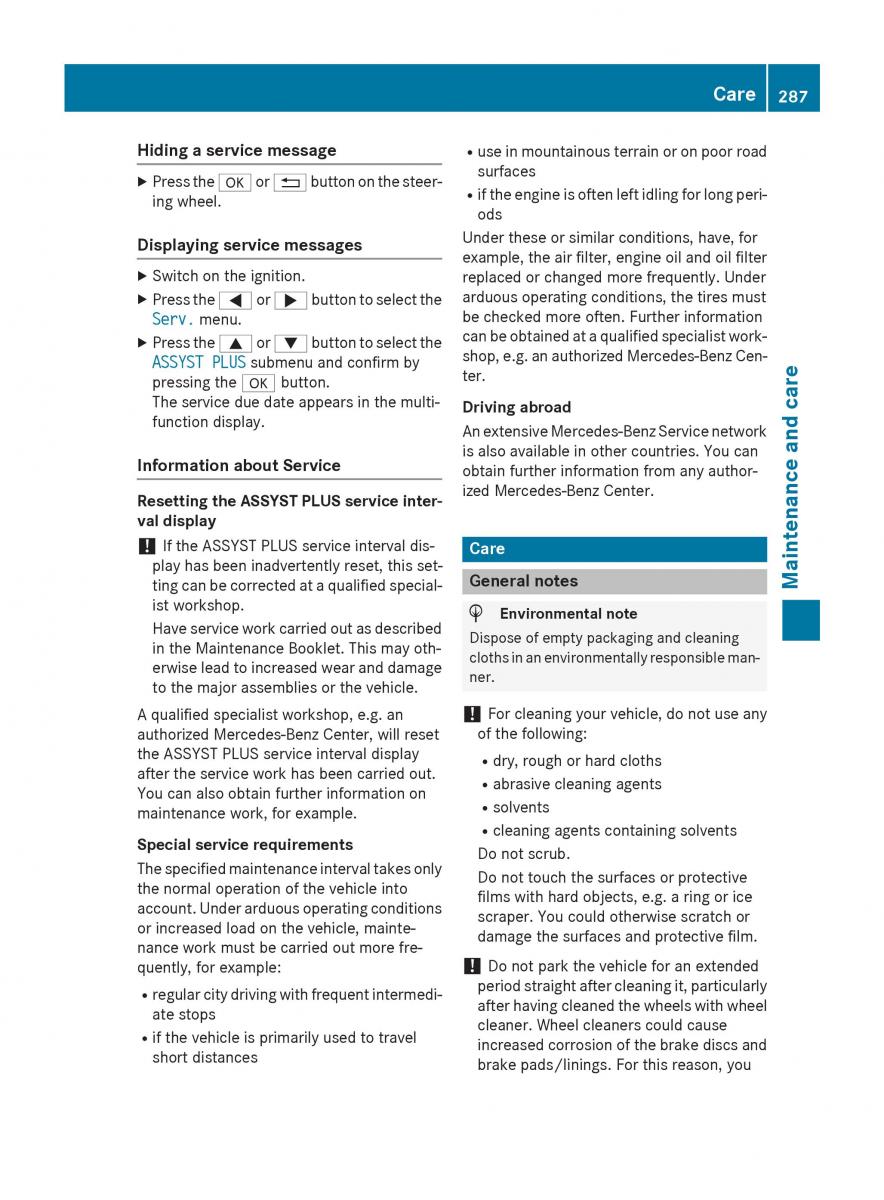 Mercedes Benz CLA C117 owners manual / page 289