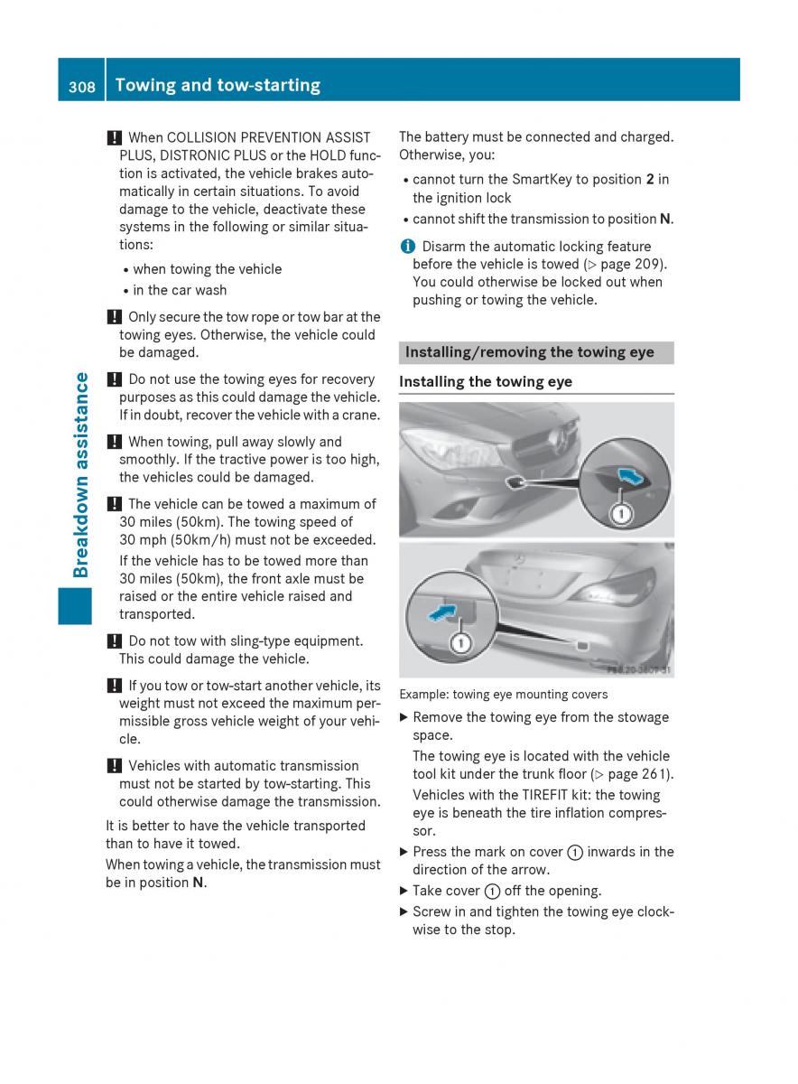 Mercedes Benz CLA C117 owners manual / page 310