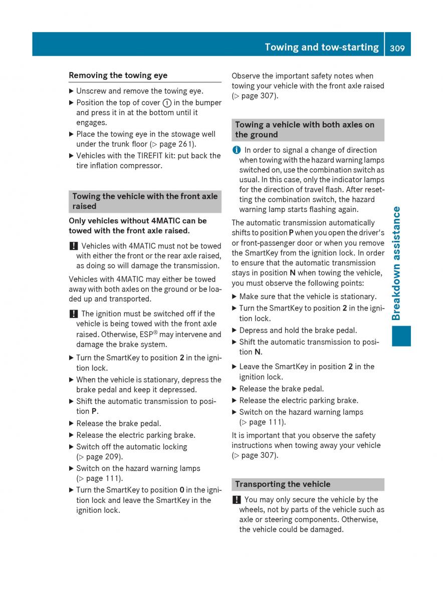 Mercedes Benz CLA C117 owners manual / page 311