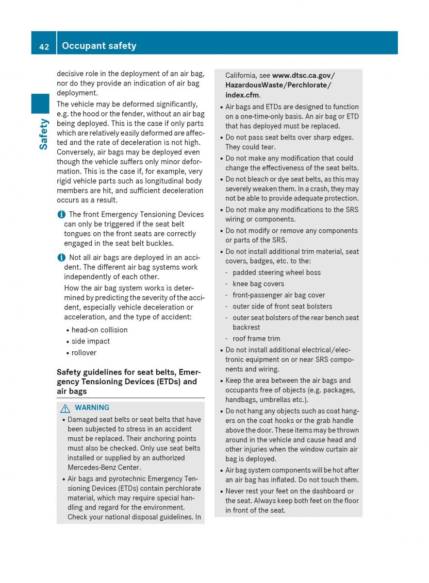 Mercedes Benz CLA C117 owners manual / page 44