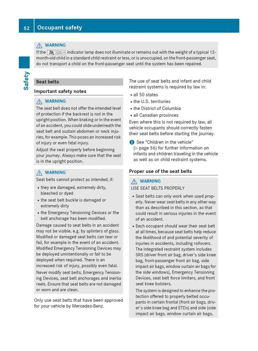 Mercedes Benz CLA C117 owners manual / page 54