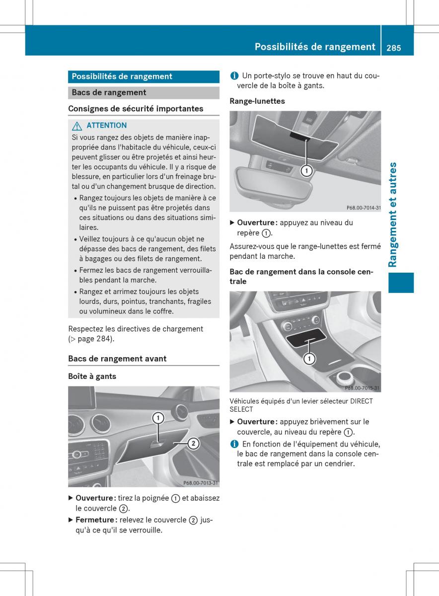 Mercedes Benz CLA Coupe manuel du proprietaire / page 287