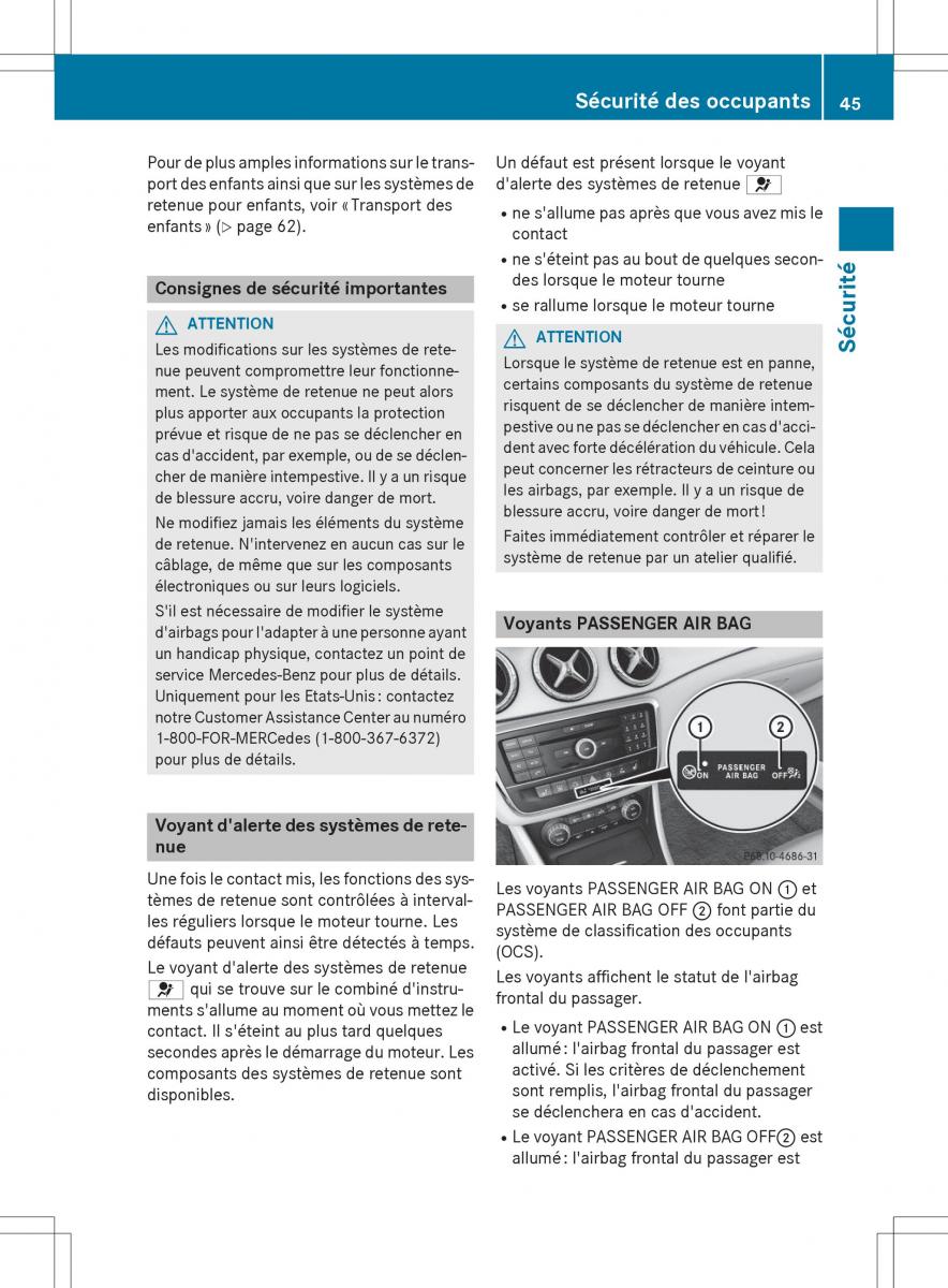 Mercedes Benz CLA Coupe manuel du proprietaire / page 47