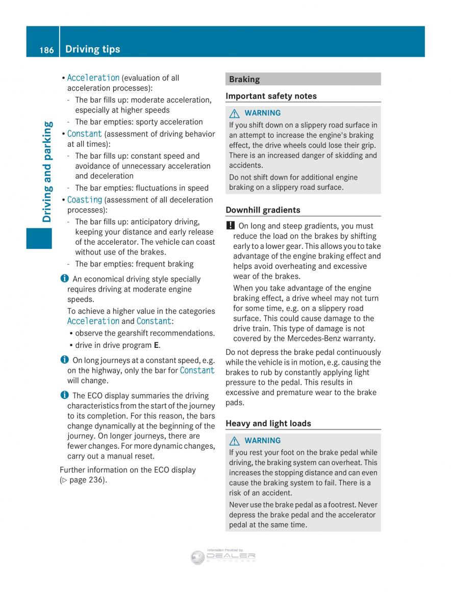 Mercedes Benz E Class W212 2014 owners manual / page 188