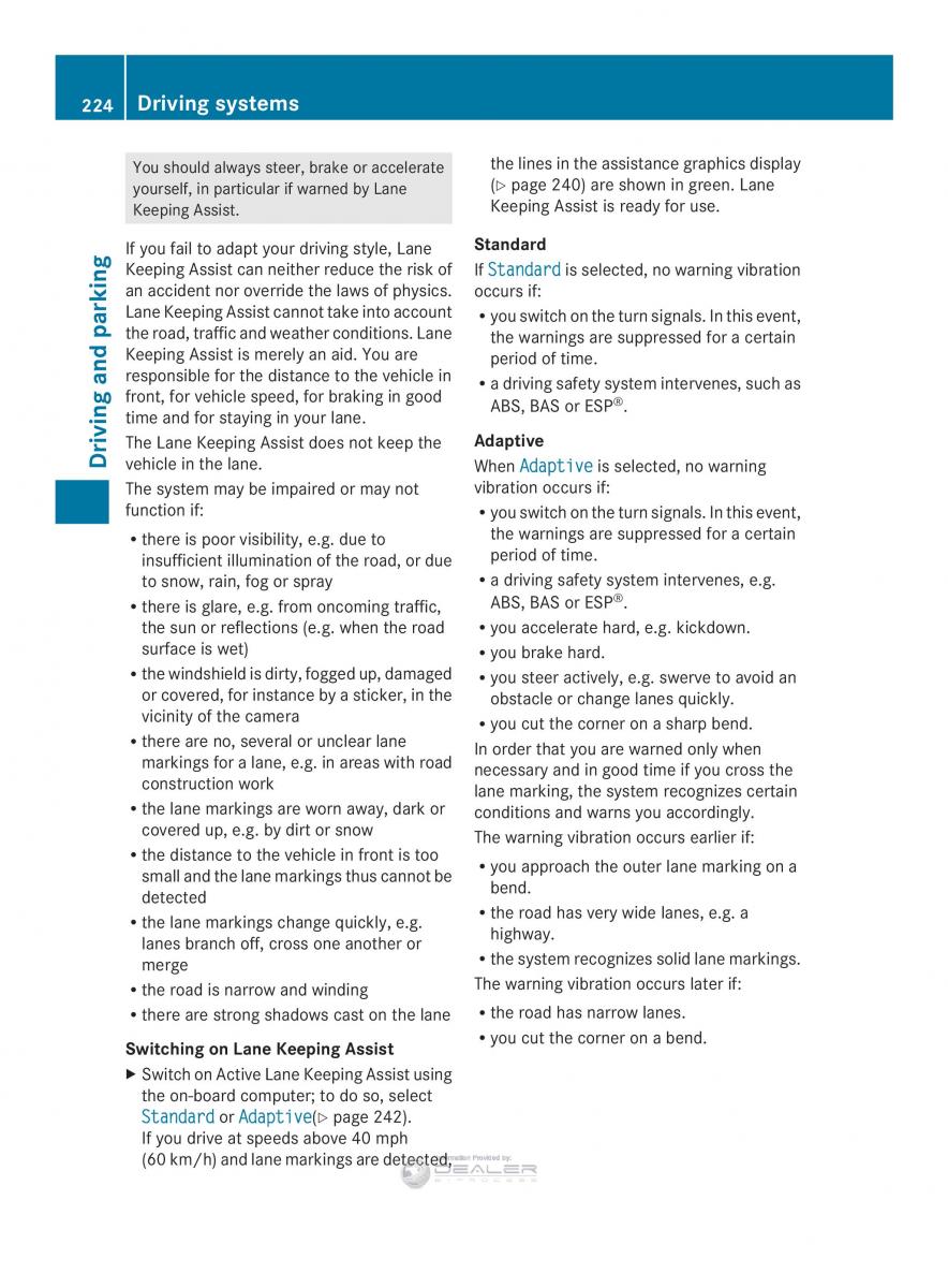 Mercedes Benz E Class W212 2014 owners manual / page 226