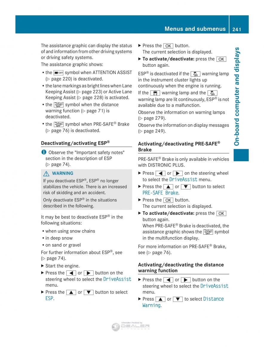 Mercedes Benz E Class W212 2014 owners manual / page 243