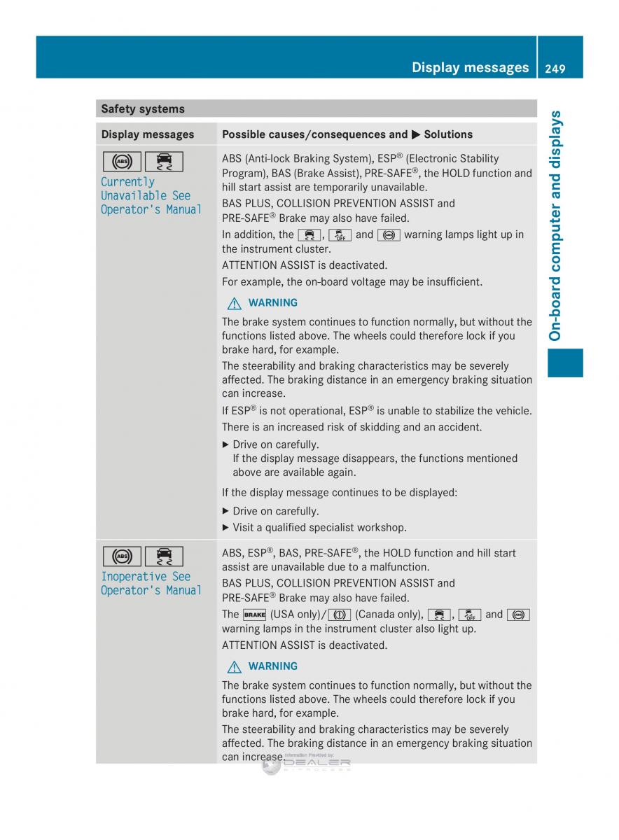 Mercedes Benz E Class W212 2014 owners manual / page 251