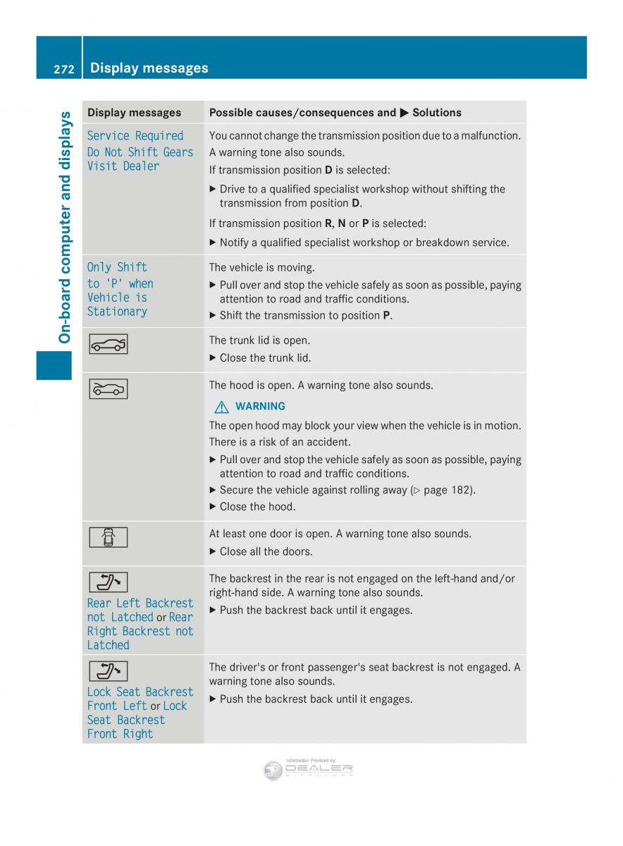 Mercedes Benz E Class W212 2014 owners manual / page 274