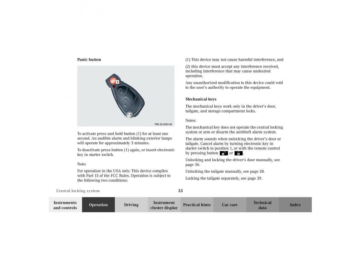 Mercedes Benz G Class W463 owners manual / page 36