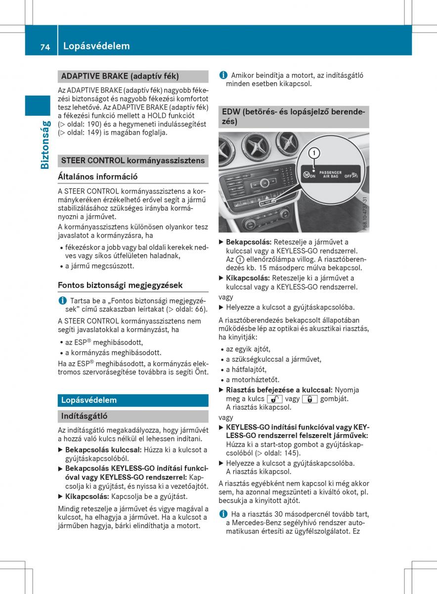 Mercedes GLA X156 kezelesi utmutato / page 74