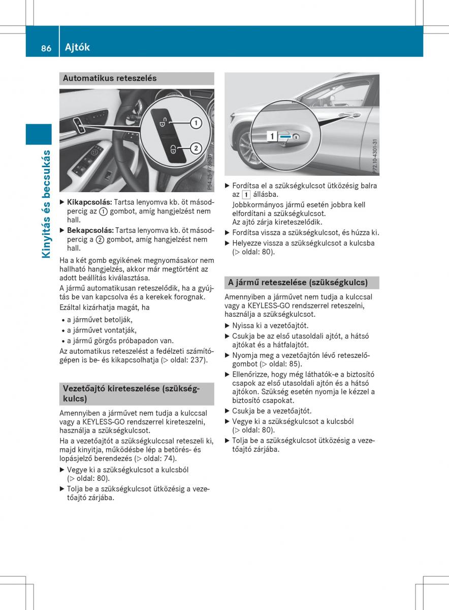 Mercedes GLA X156 kezelesi utmutato / page 86