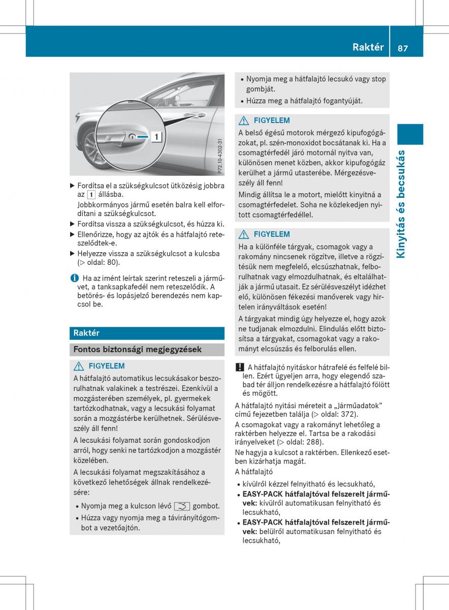 Mercedes GLA X156 kezelesi utmutato / page 87