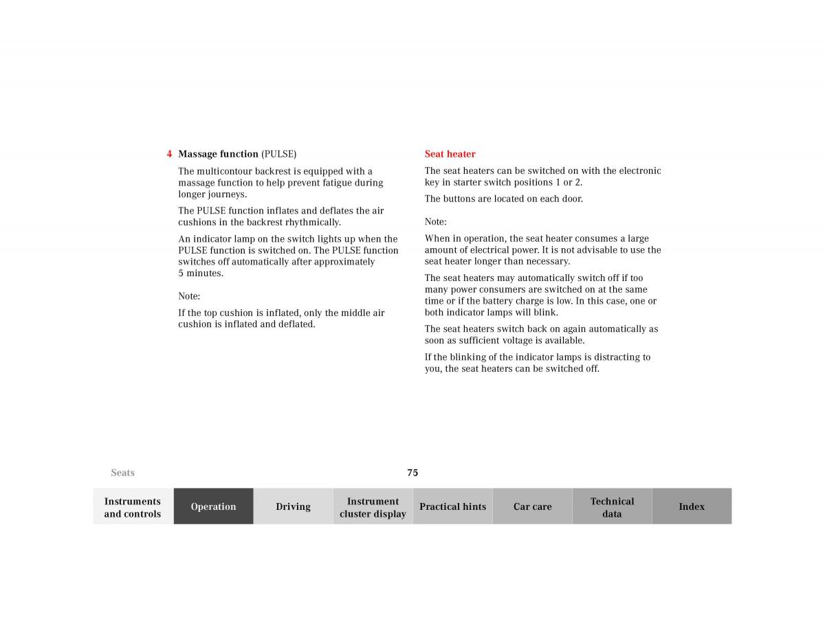 Mercedes Benz S Class W220 owners manual / page 78