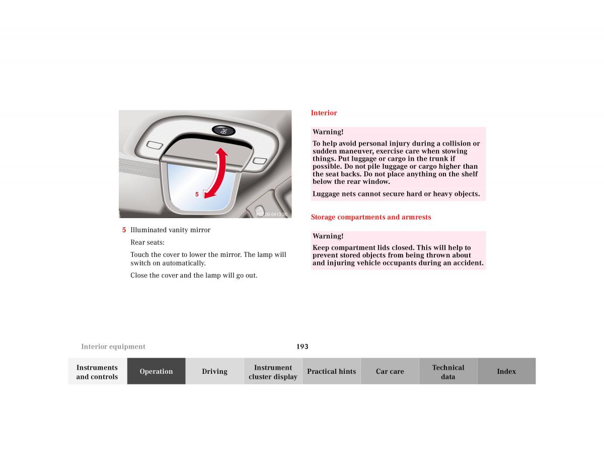 Mercedes Benz S Class W220 owners manual / page 196