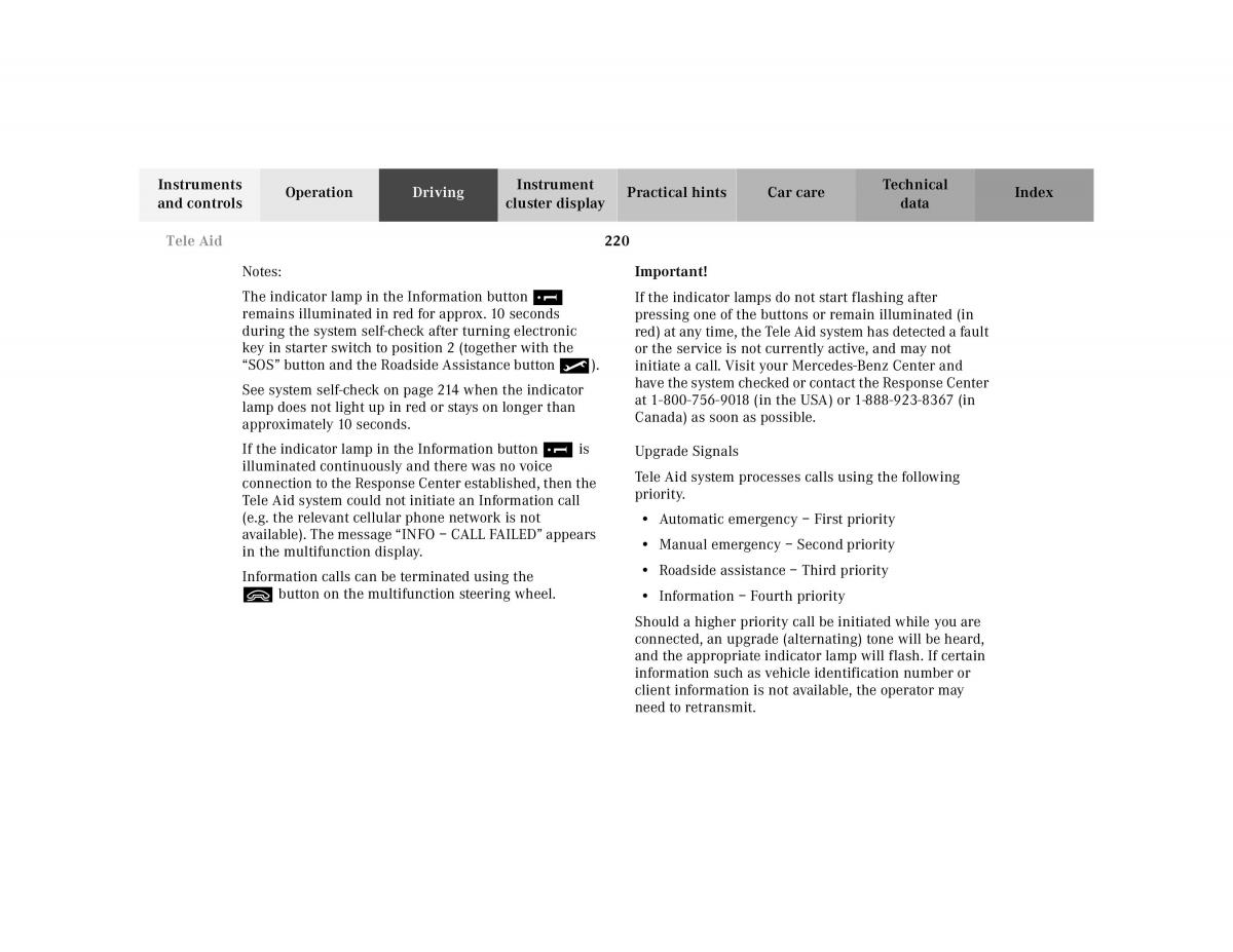 Mercedes Benz S Class W220 owners manual / page 223