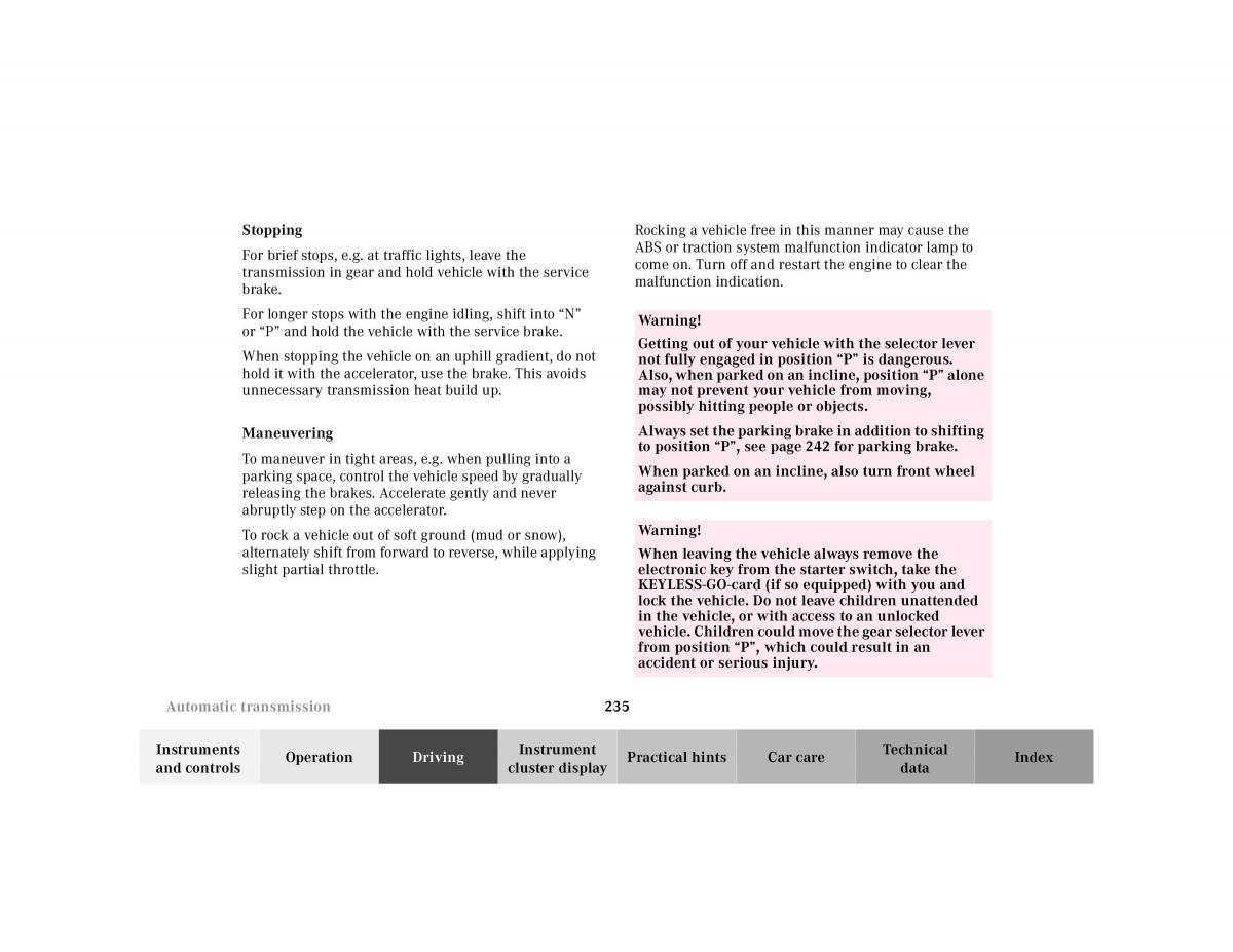 Mercedes Benz S Class W220 owners manual / page 238