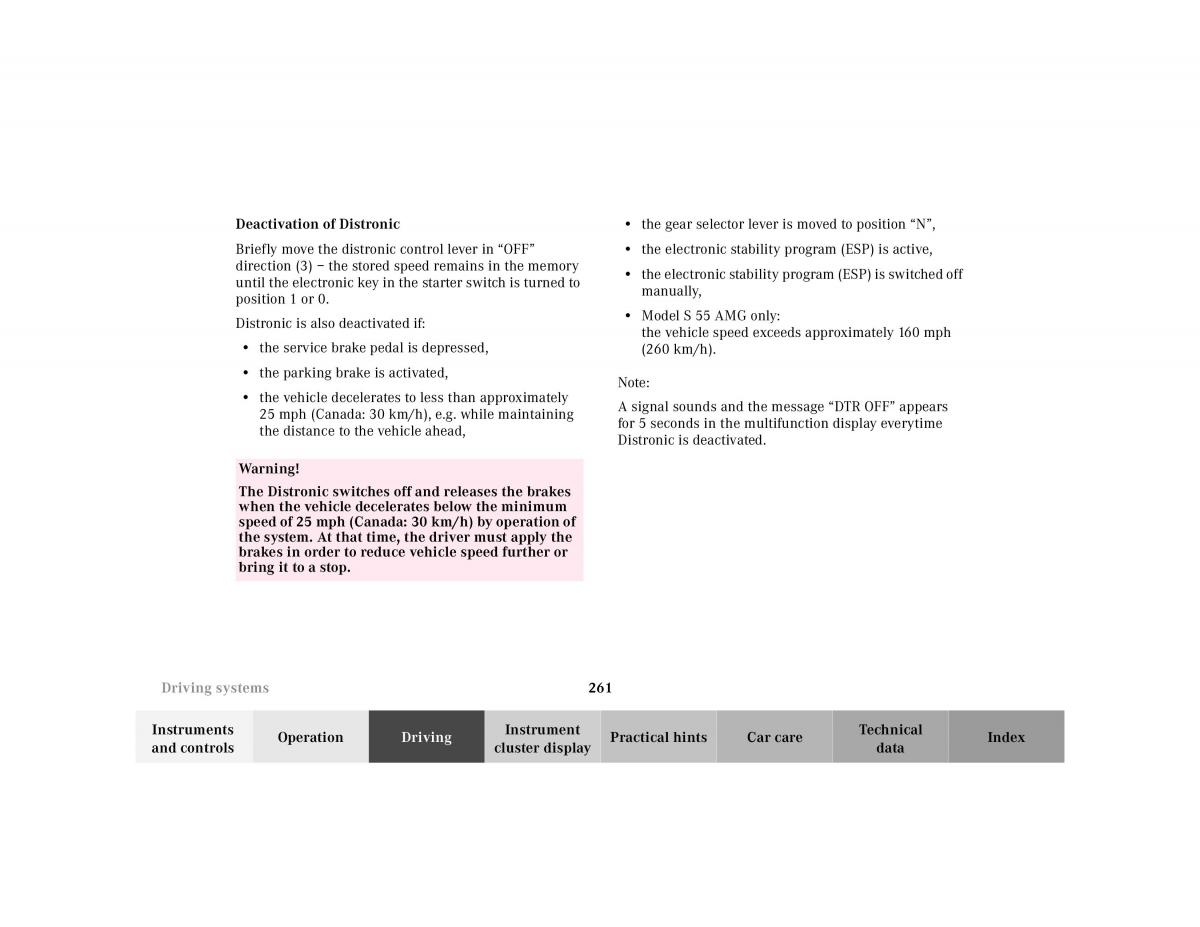 Mercedes Benz S Class W220 owners manual / page 264