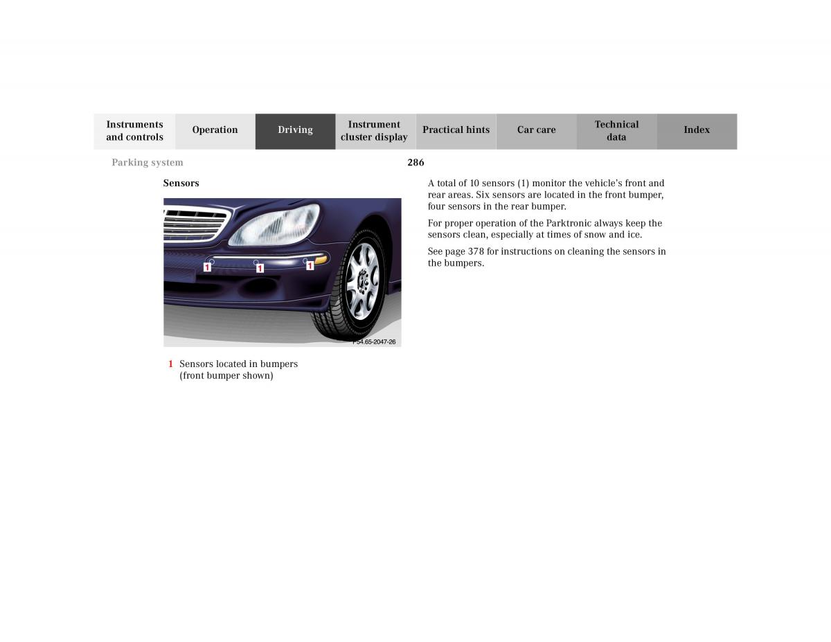 Mercedes Benz S Class W220 owners manual / page 289