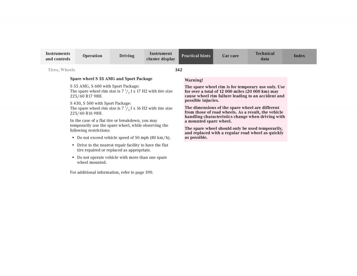 Mercedes Benz S Class W220 owners manual / page 345