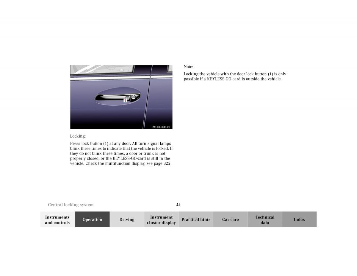 Mercedes Benz S Class W220 owners manual / page 44