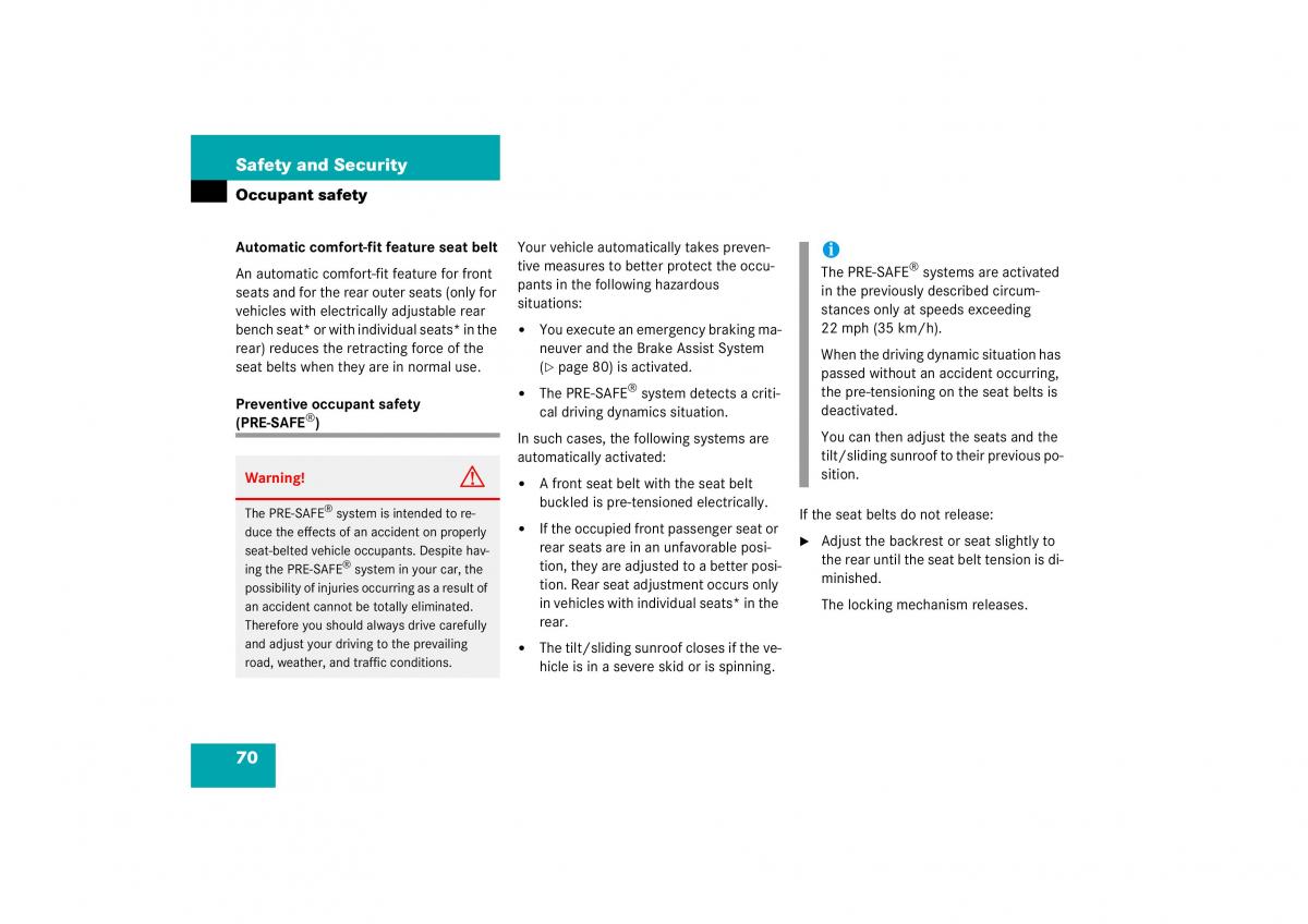 Mercedes Benz S Class W221 owners manual / page 71