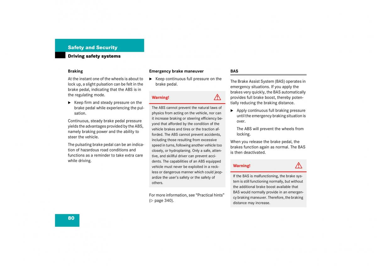 Mercedes Benz S Class W221 owners manual / page 81