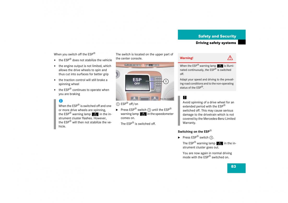 Mercedes Benz S Class W221 owners manual / page 84